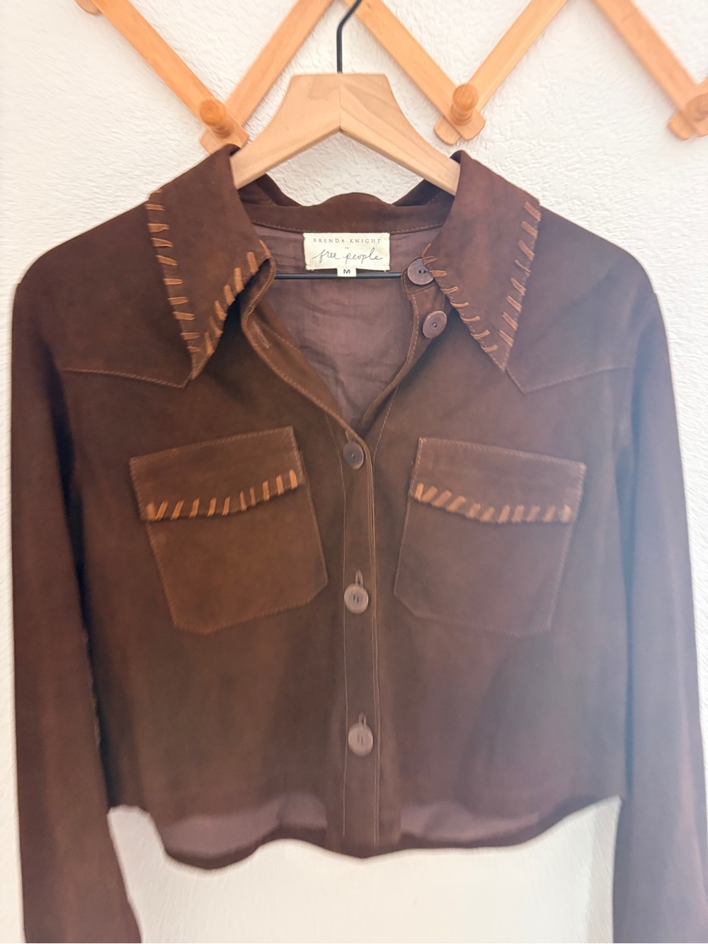 Free People x Brenda Knight Suede Lambskin Chocolate Brown Cropped Jacket - Picture 9 of 10